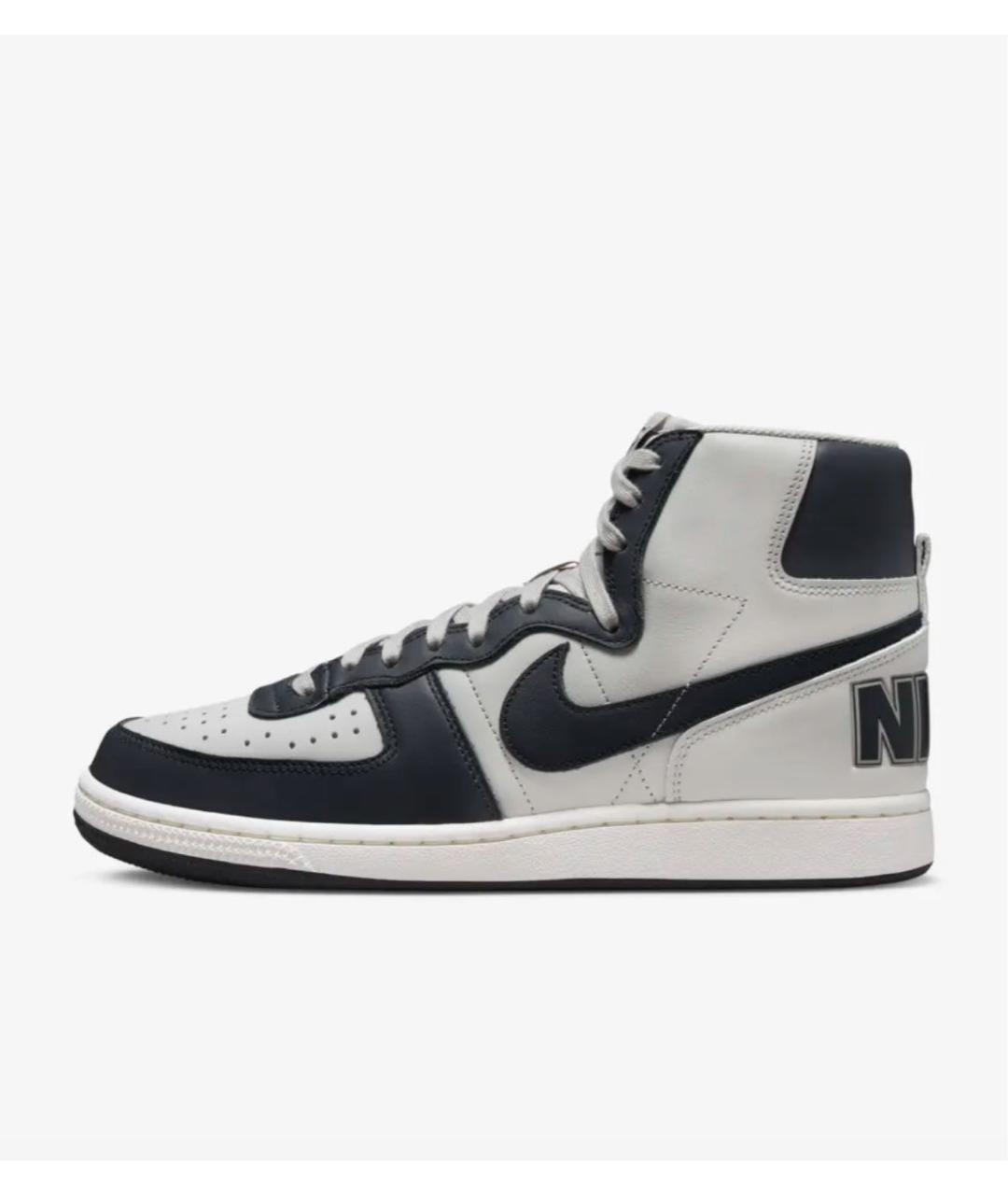 NIKE Серые кожаные высокие кроссовки / кеды, фото 7