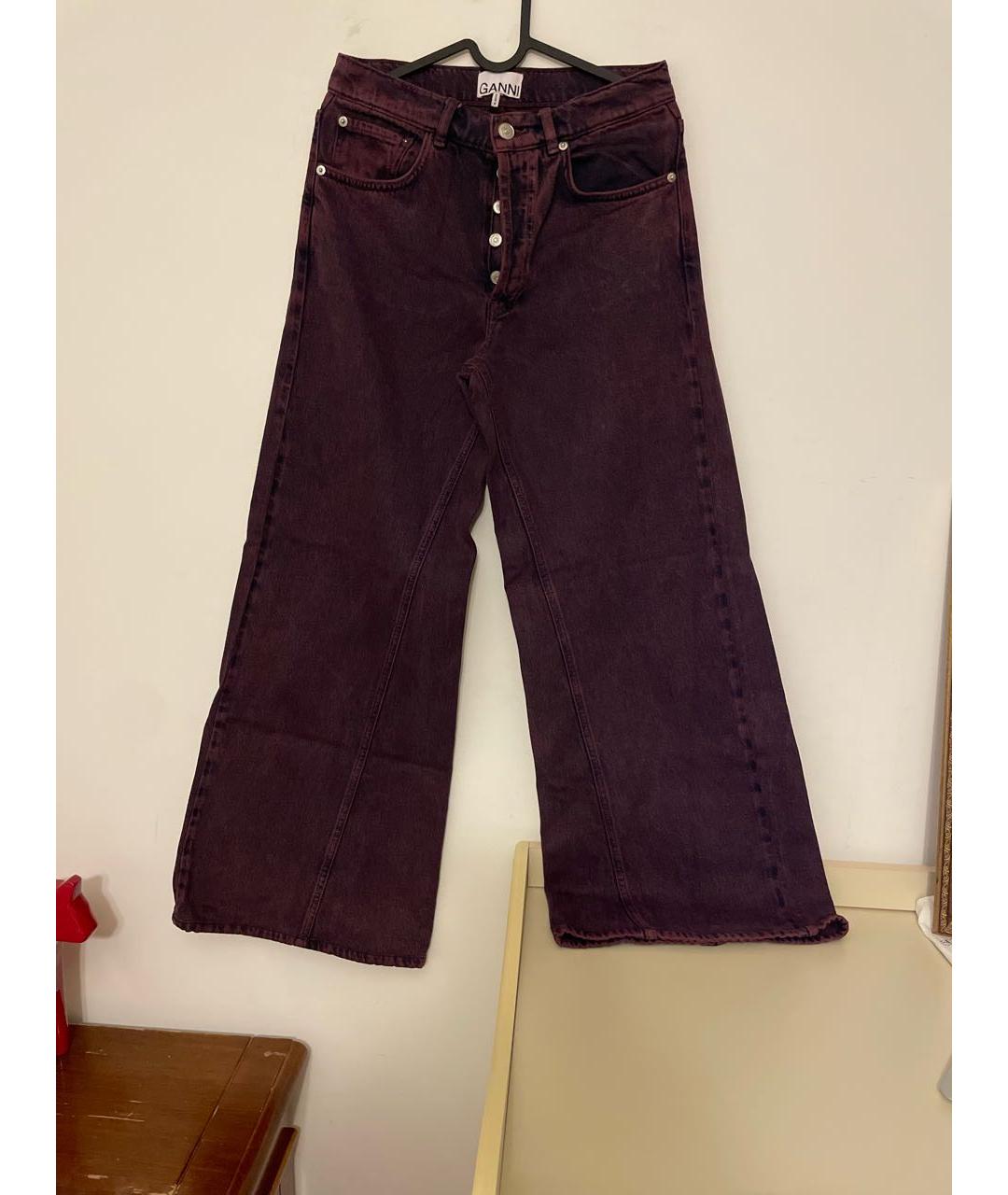 GANNI Фиолетовые хлопковые джинсы клеш, фото 7