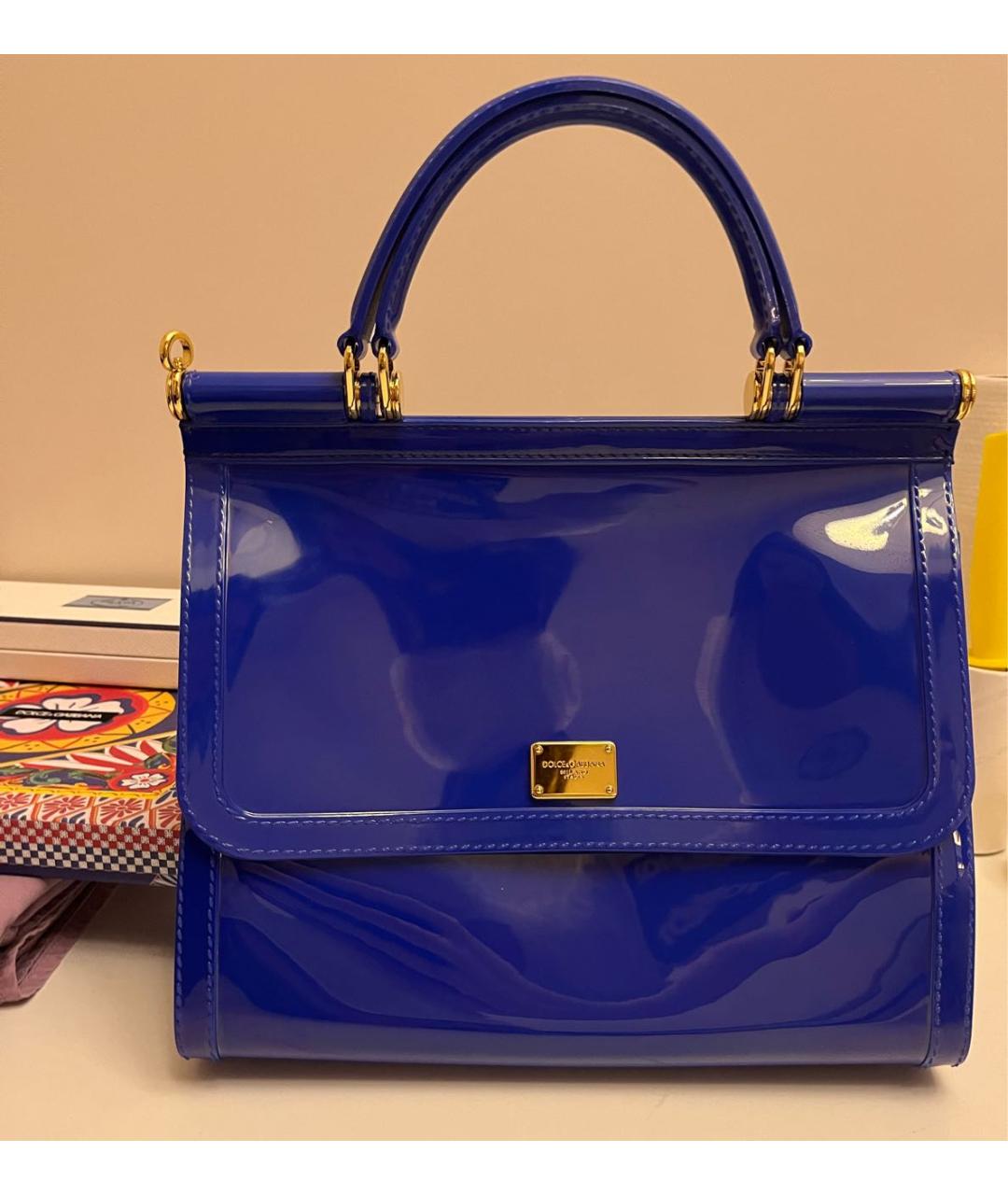 DOLCE&GABBANA Синяя сумка тоут из искусственной кожи, фото 4