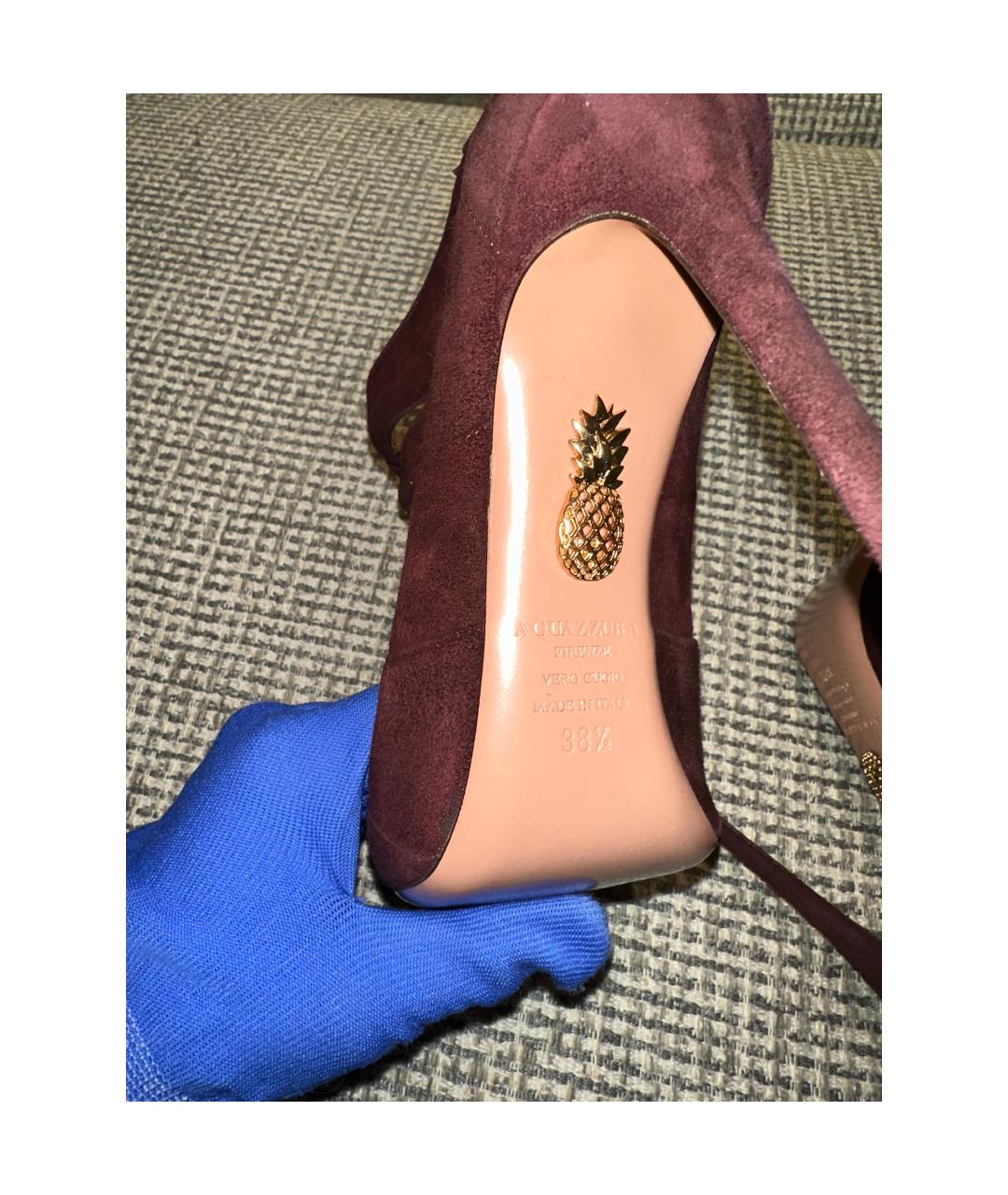 AQUAZZURA Бордовые замшевые босоножки, фото 6