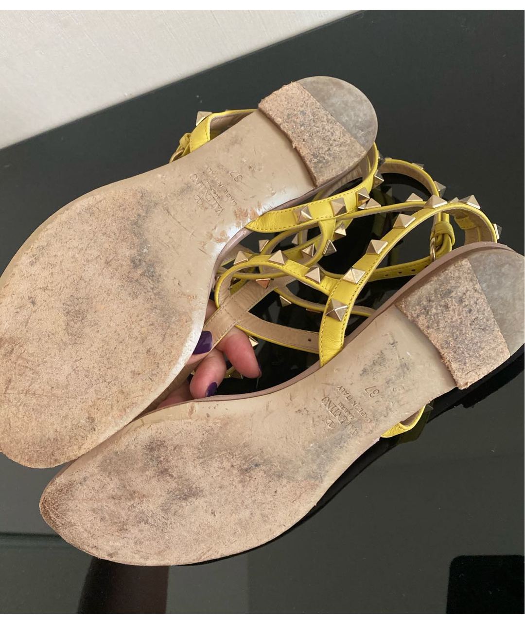 VALENTINO Желтые кожаные сандалии, фото 5