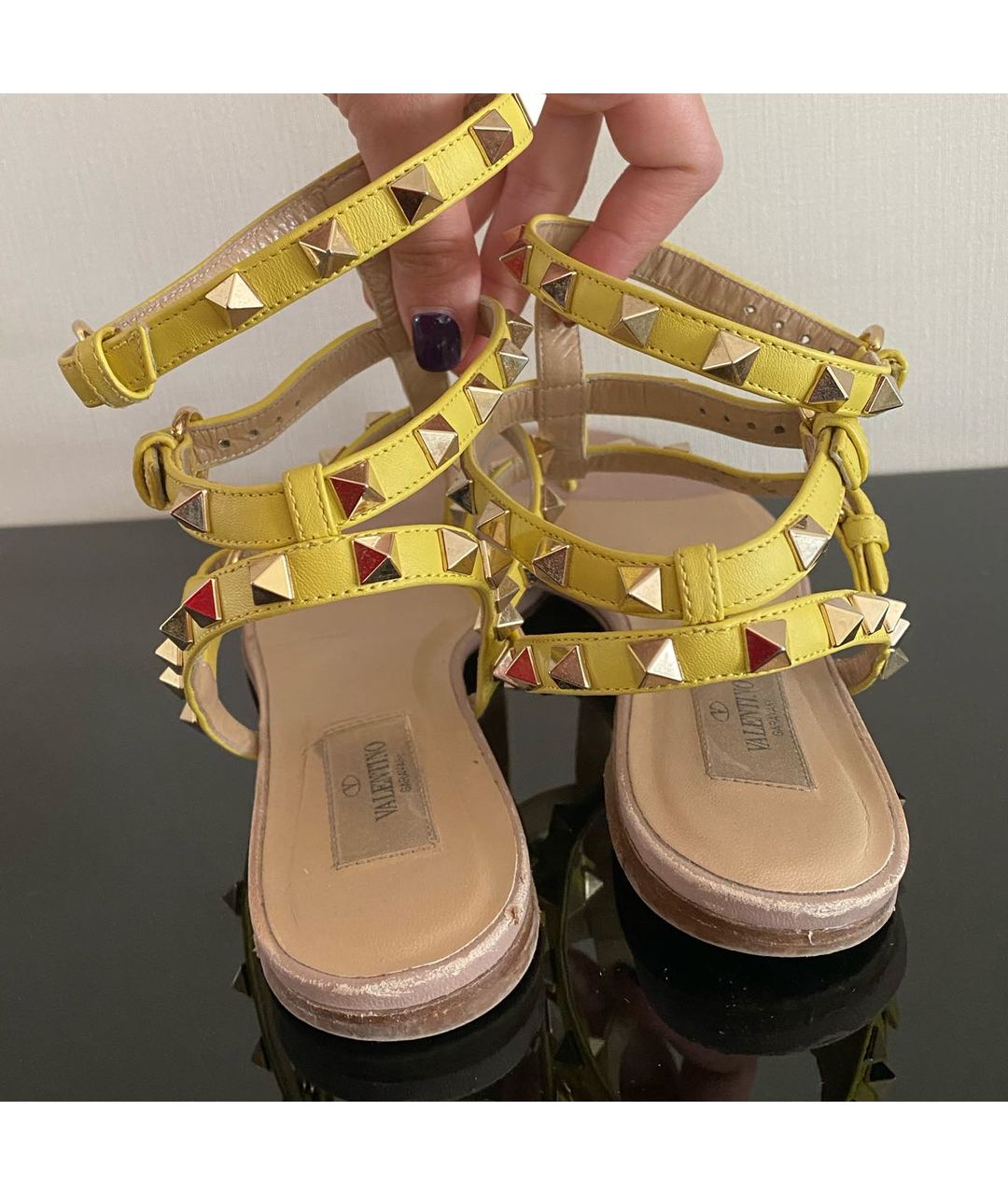 VALENTINO Желтые кожаные сандалии, фото 4