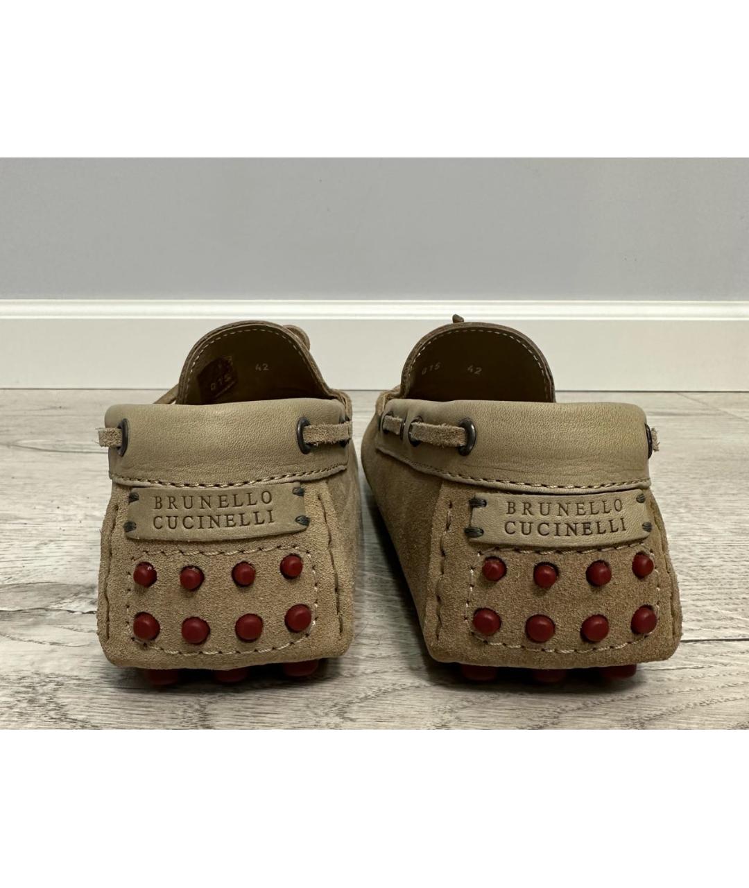 BRUNELLO CUCINELLI Бежевые кожаные мокасины, фото 4