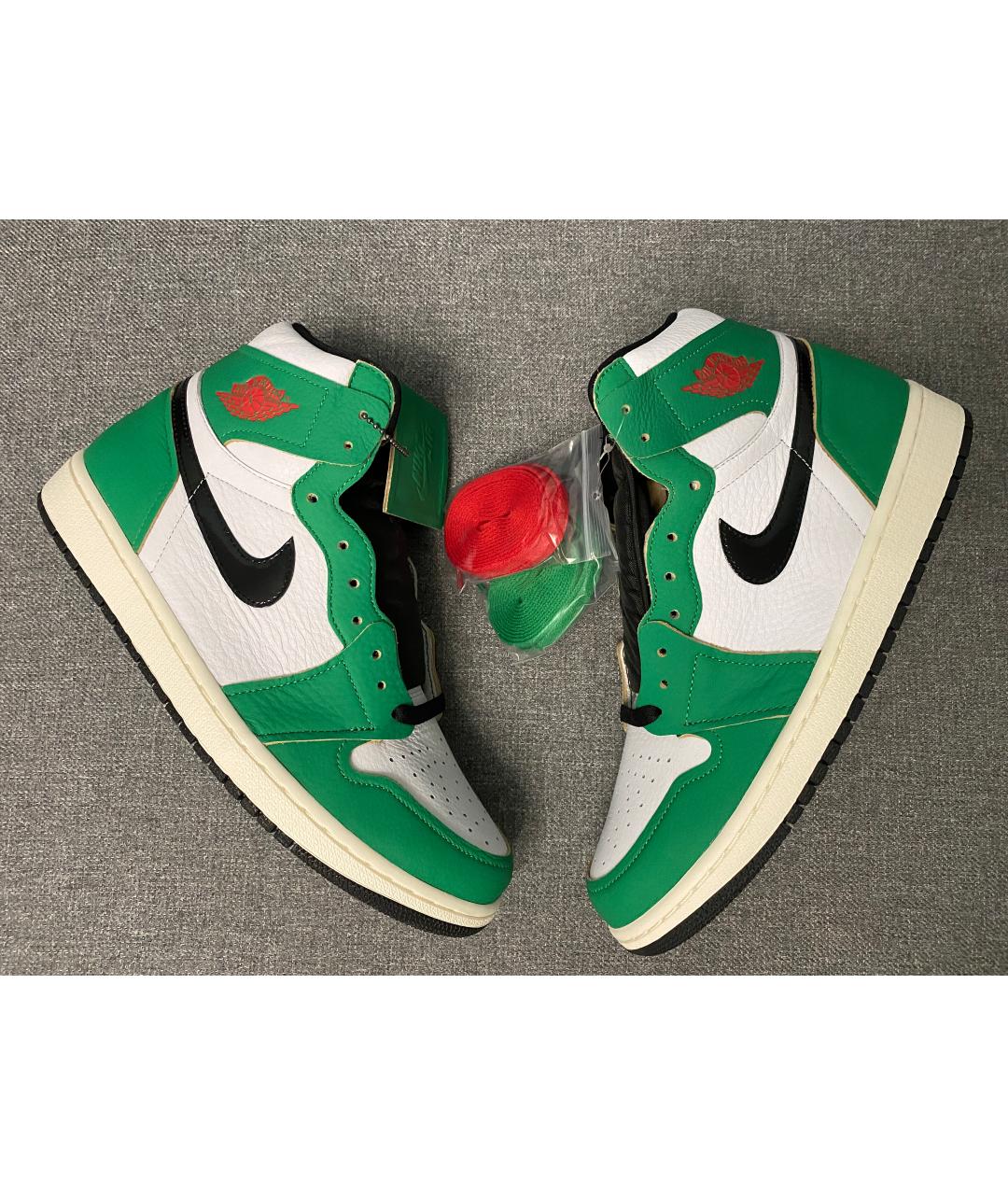 JORDAN Зеленые кожаные высокие кроссовки / кеды, фото 2