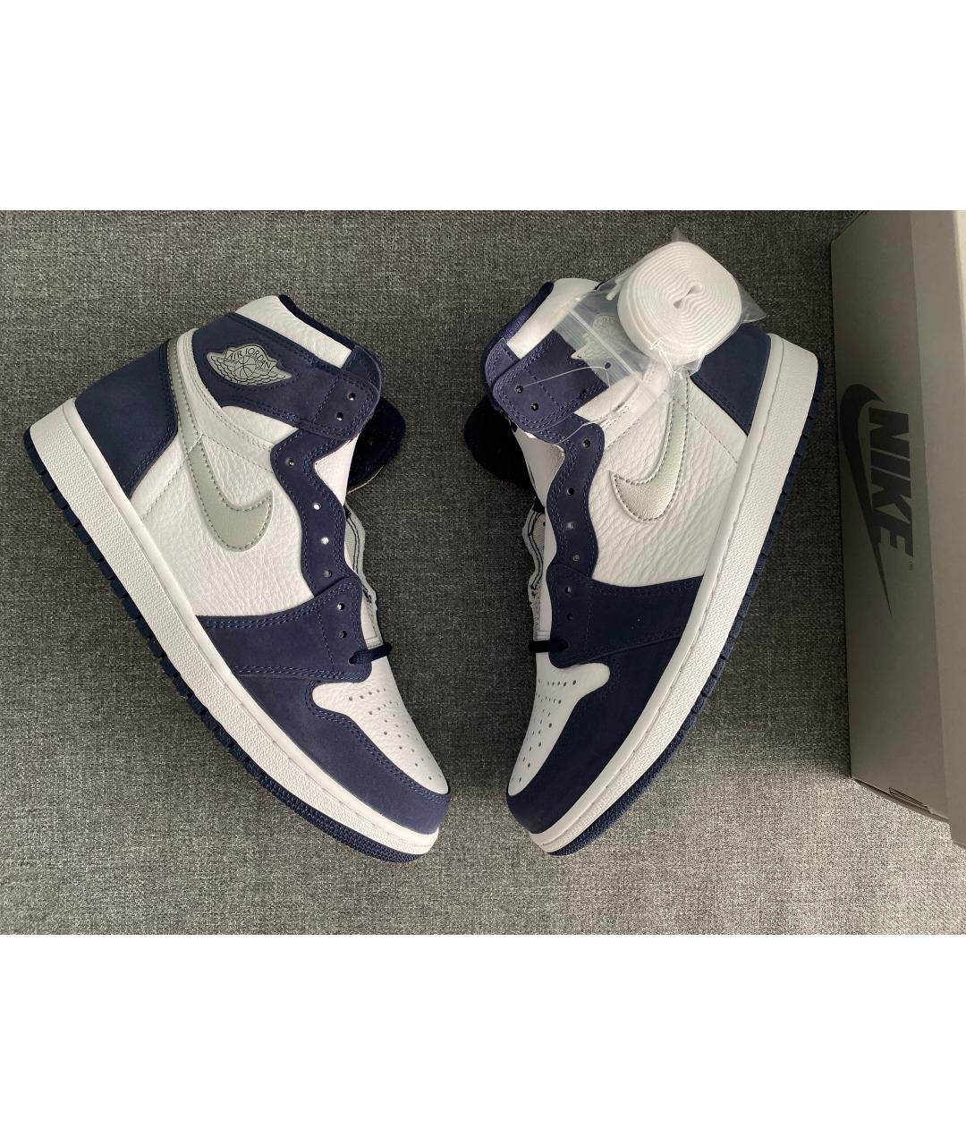 JORDAN Синие кожаные высокие кроссовки / кеды, фото 2