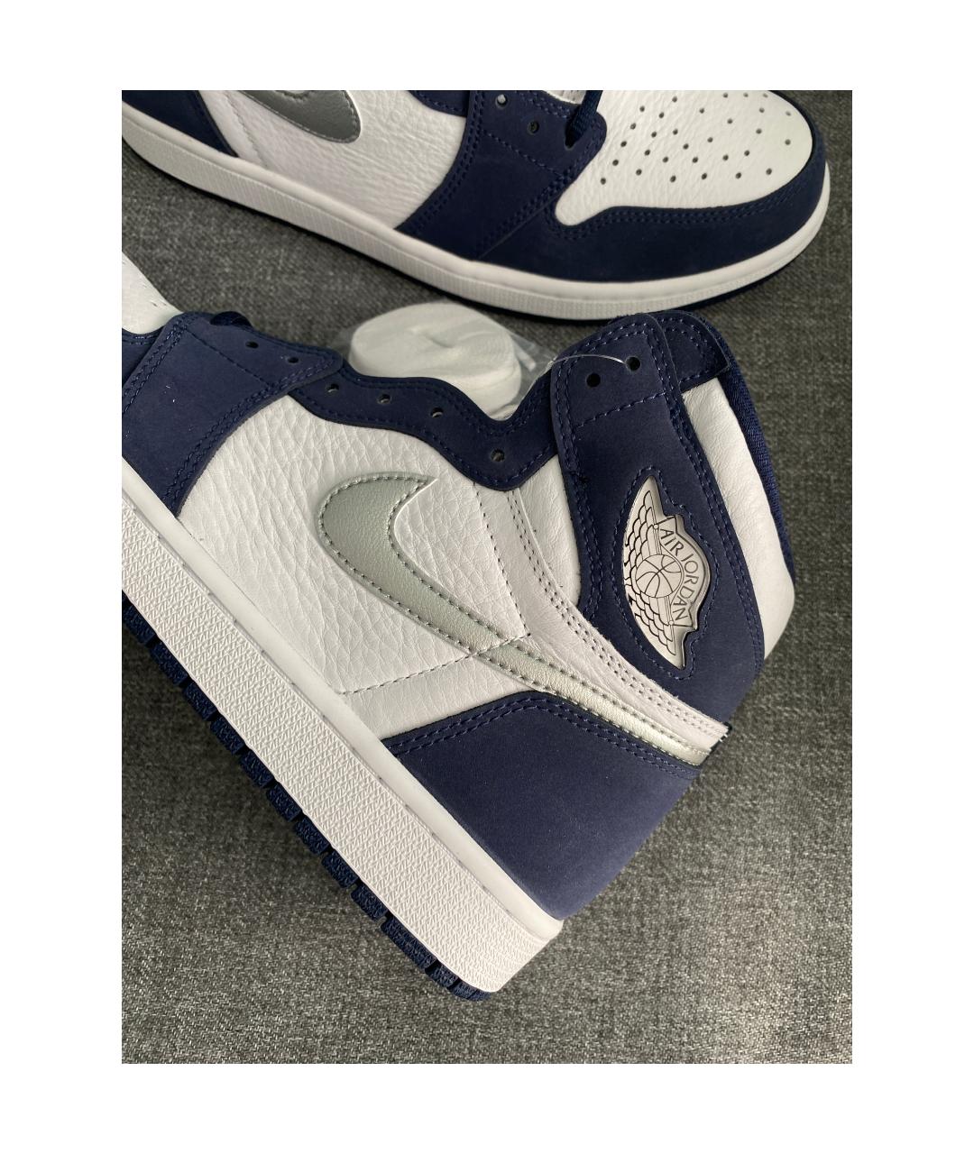 JORDAN Синие кожаные высокие кроссовки / кеды, фото 4