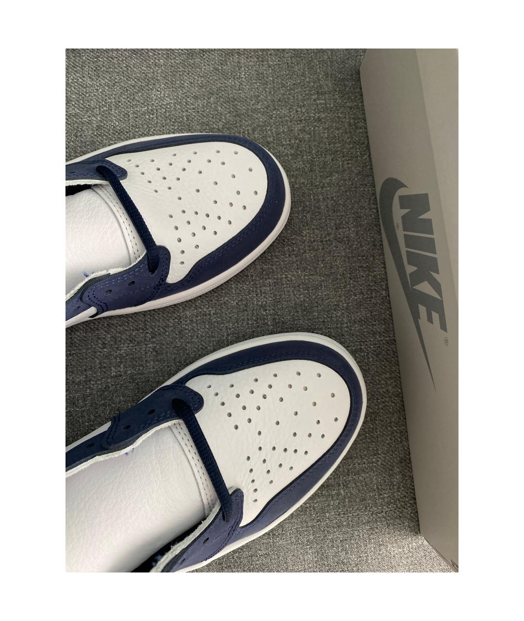 JORDAN Синие кожаные высокие кроссовки / кеды, фото 3