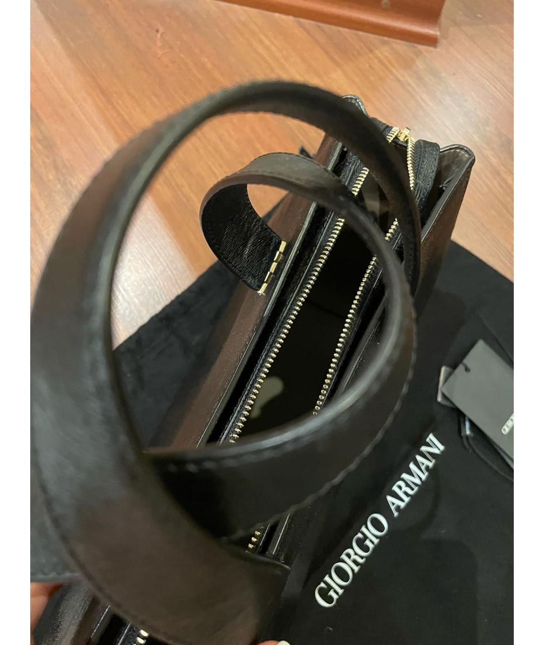 GIORGIO ARMANI Черная кожаная сумка с короткими ручками, фото 7