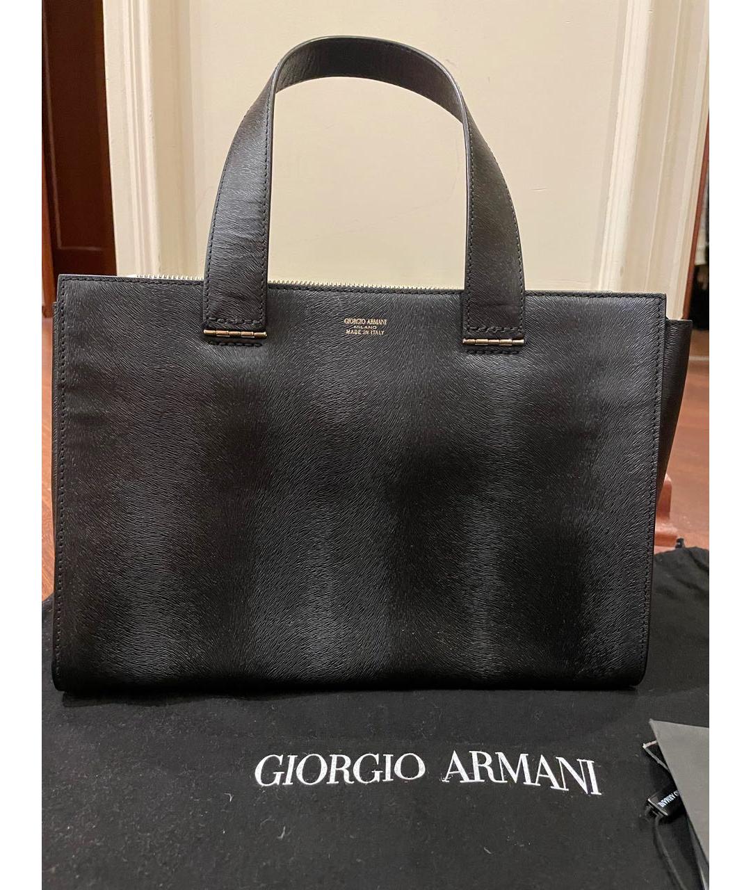 GIORGIO ARMANI Черная кожаная сумка с короткими ручками, фото 9