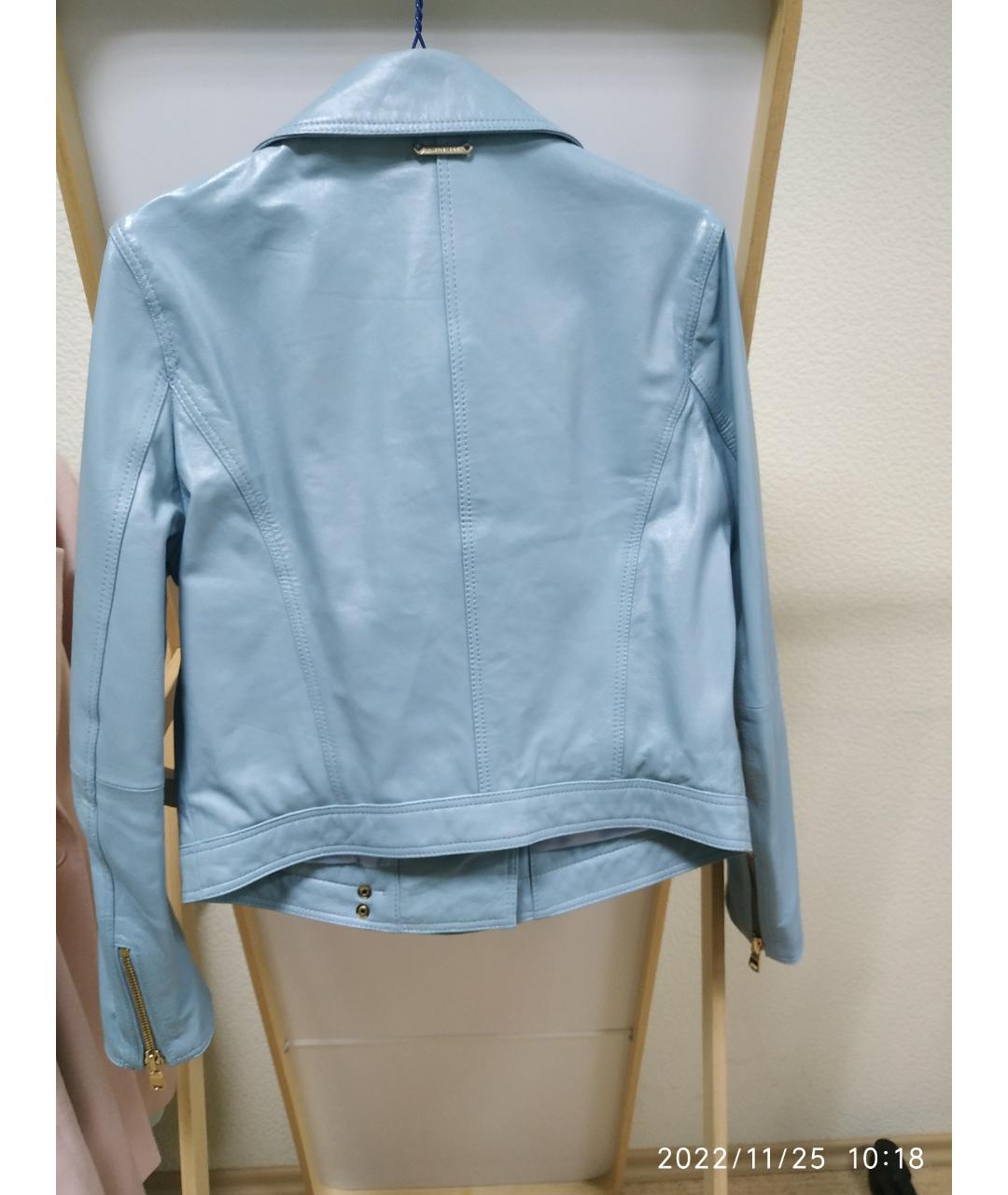 TWIN-SET Голубая кожаная куртка, фото 2
