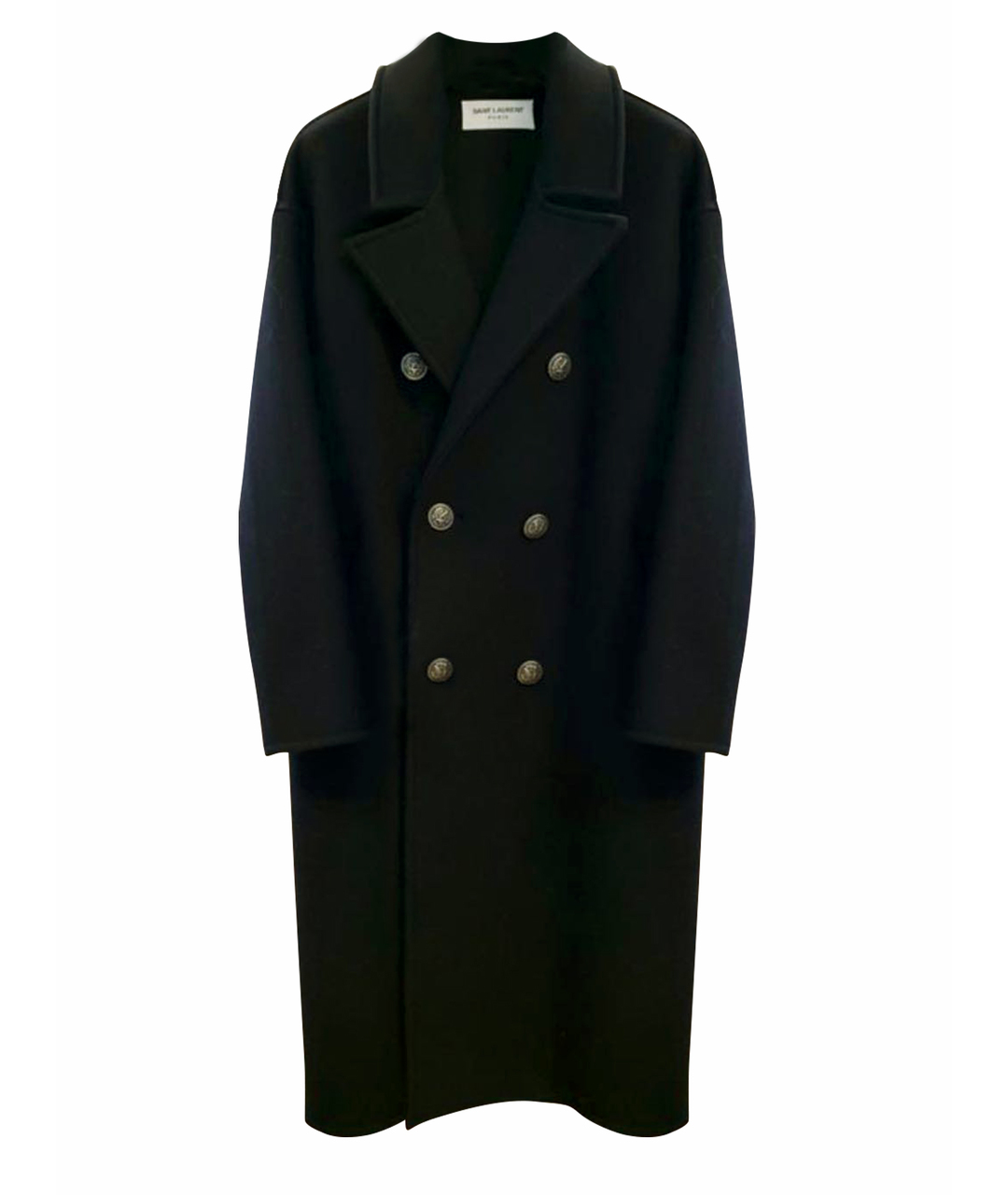 SAINT LAURENT Черное шерстяное пальто, фото 1