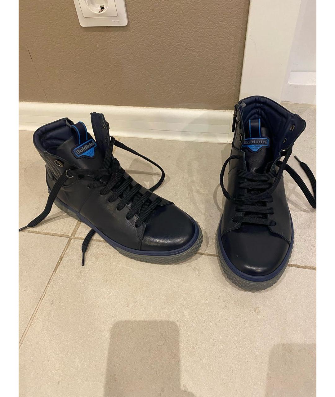 BALDININI Синие кожаные высокие кроссовки / кеды, фото 2