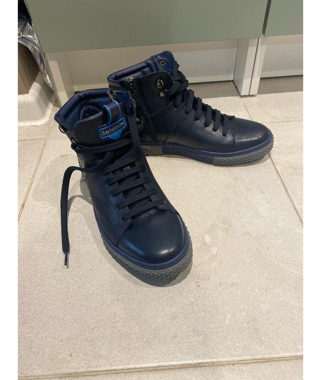 BALDININI Синие кожаные высокие кроссовки / кеды, фото 4