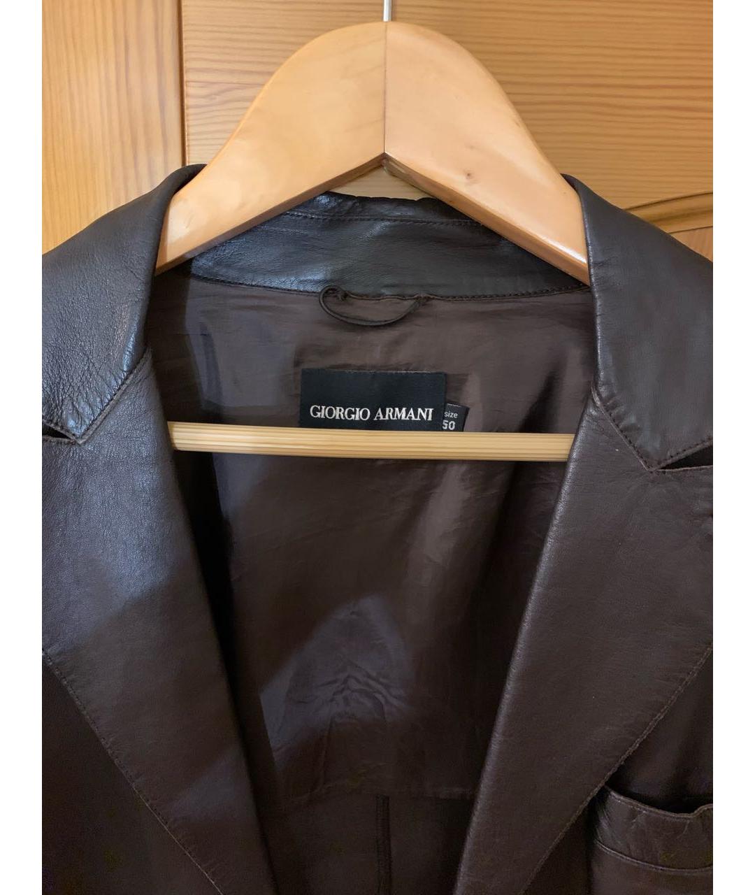 GIORGIO ARMANI Коричневый кожаный пиджак, фото 3