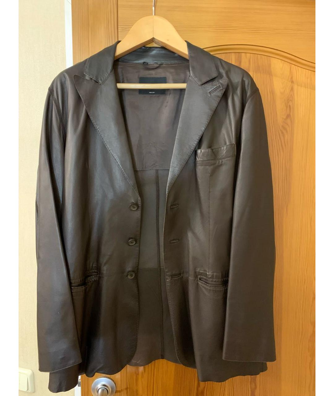 GIORGIO ARMANI Коричневый кожаный пиджак, фото 4