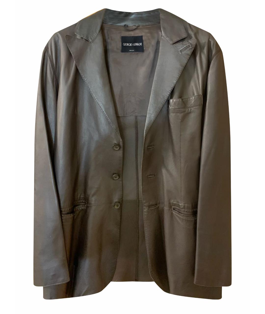 GIORGIO ARMANI Коричневый кожаный пиджак, фото 1
