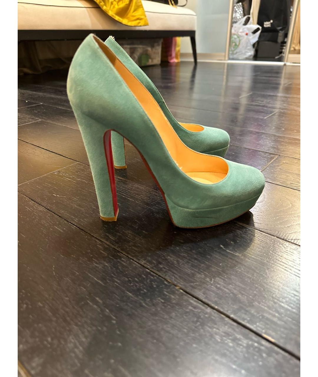 CHRISTIAN LOUBOUTIN Бирюзовые замшевые туфли, фото 9