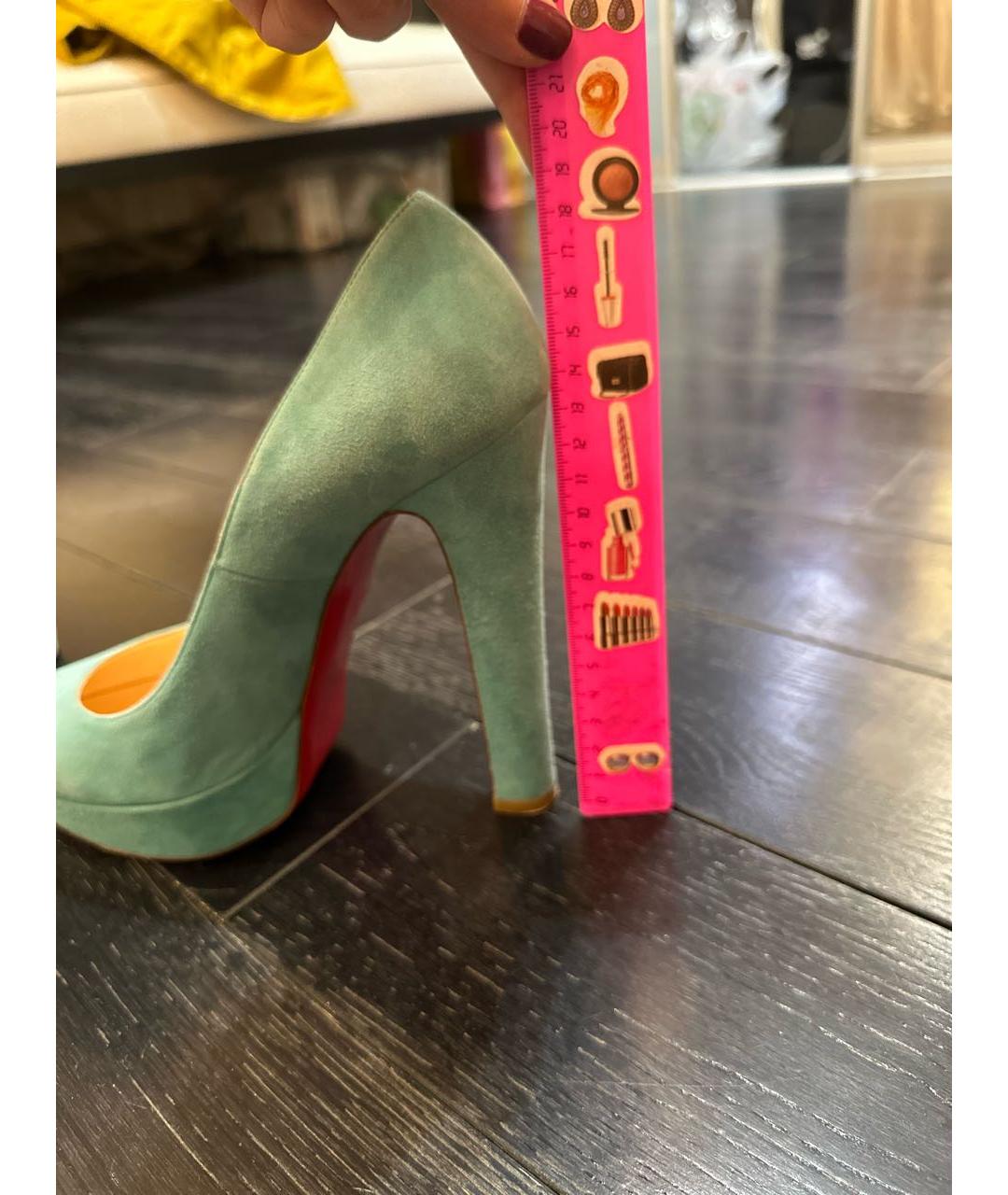 CHRISTIAN LOUBOUTIN Бирюзовые замшевые туфли, фото 8