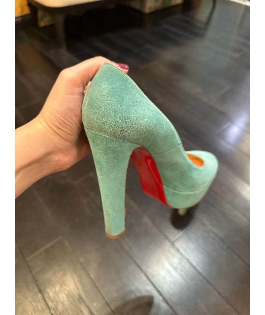 CHRISTIAN LOUBOUTIN Бирюзовые замшевые туфли, фото 5