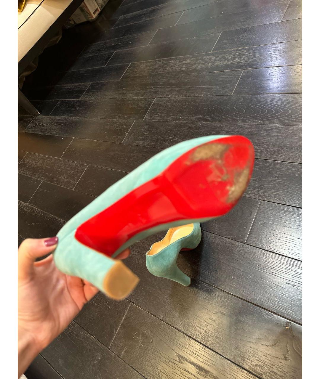 CHRISTIAN LOUBOUTIN Бирюзовые замшевые туфли, фото 7