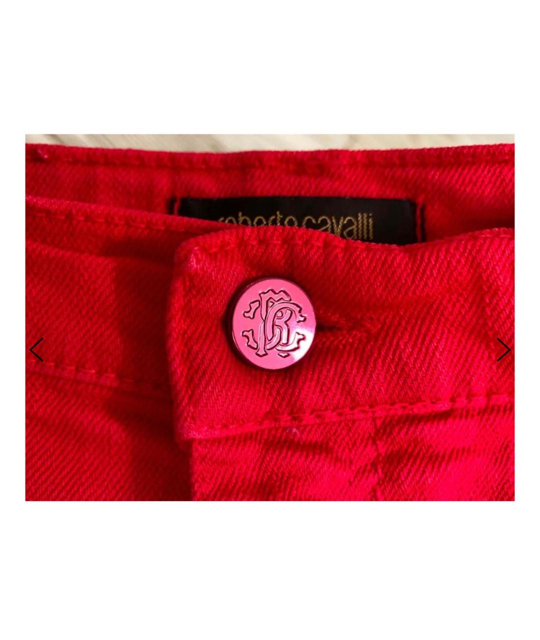 ROBERTO CAVALLI Красные хлопковые прямые джинсы, фото 4
