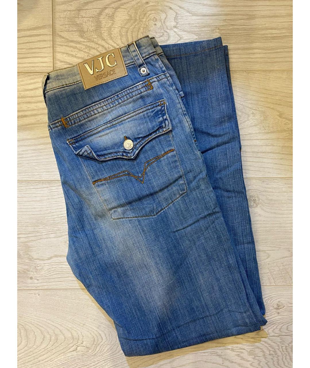 VERSACE JEANS COUTURE Голубые хлопко-полиэстеровые прямые джинсы, фото 6