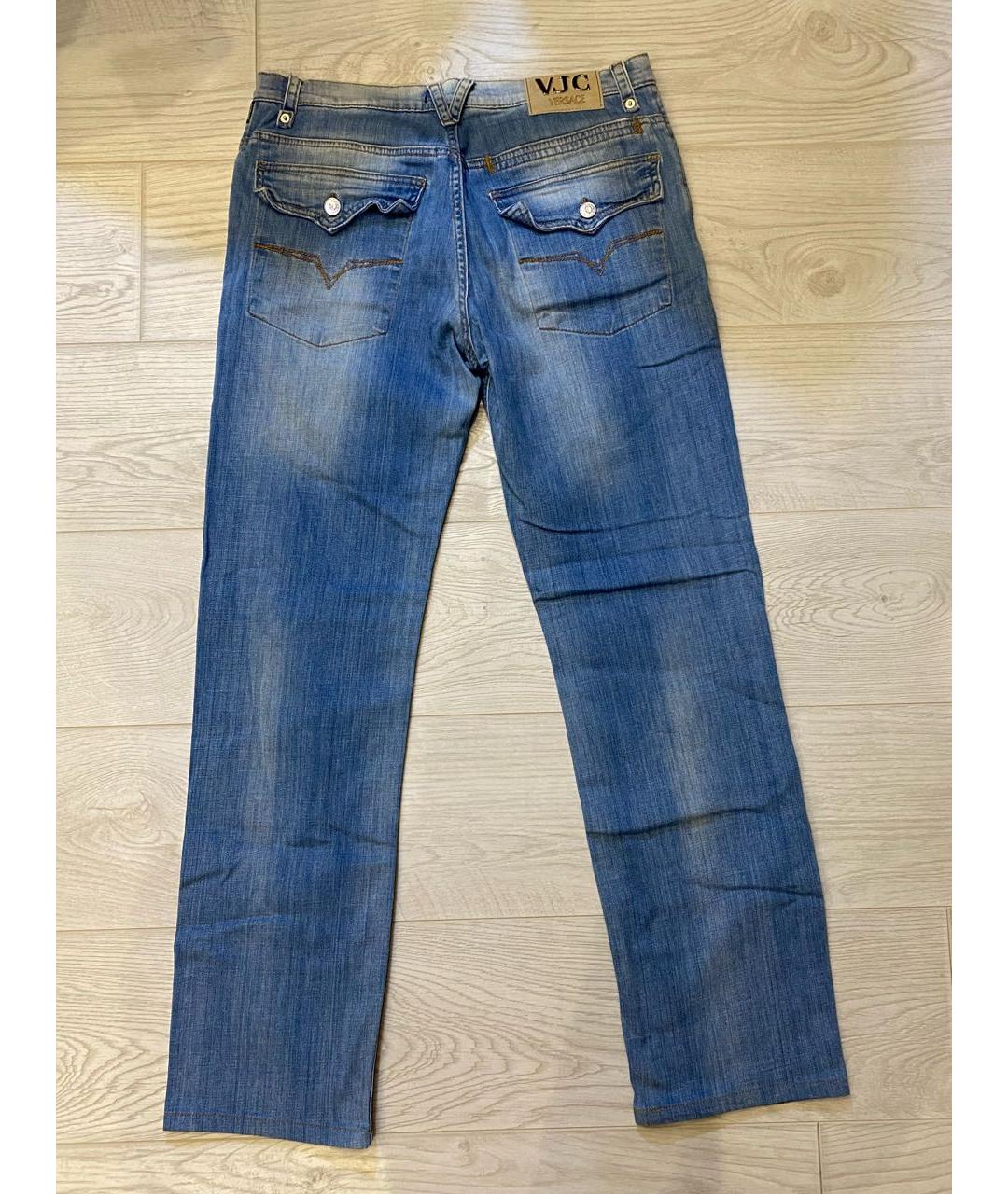 VERSACE JEANS COUTURE Голубые хлопко-полиэстеровые прямые джинсы, фото 2