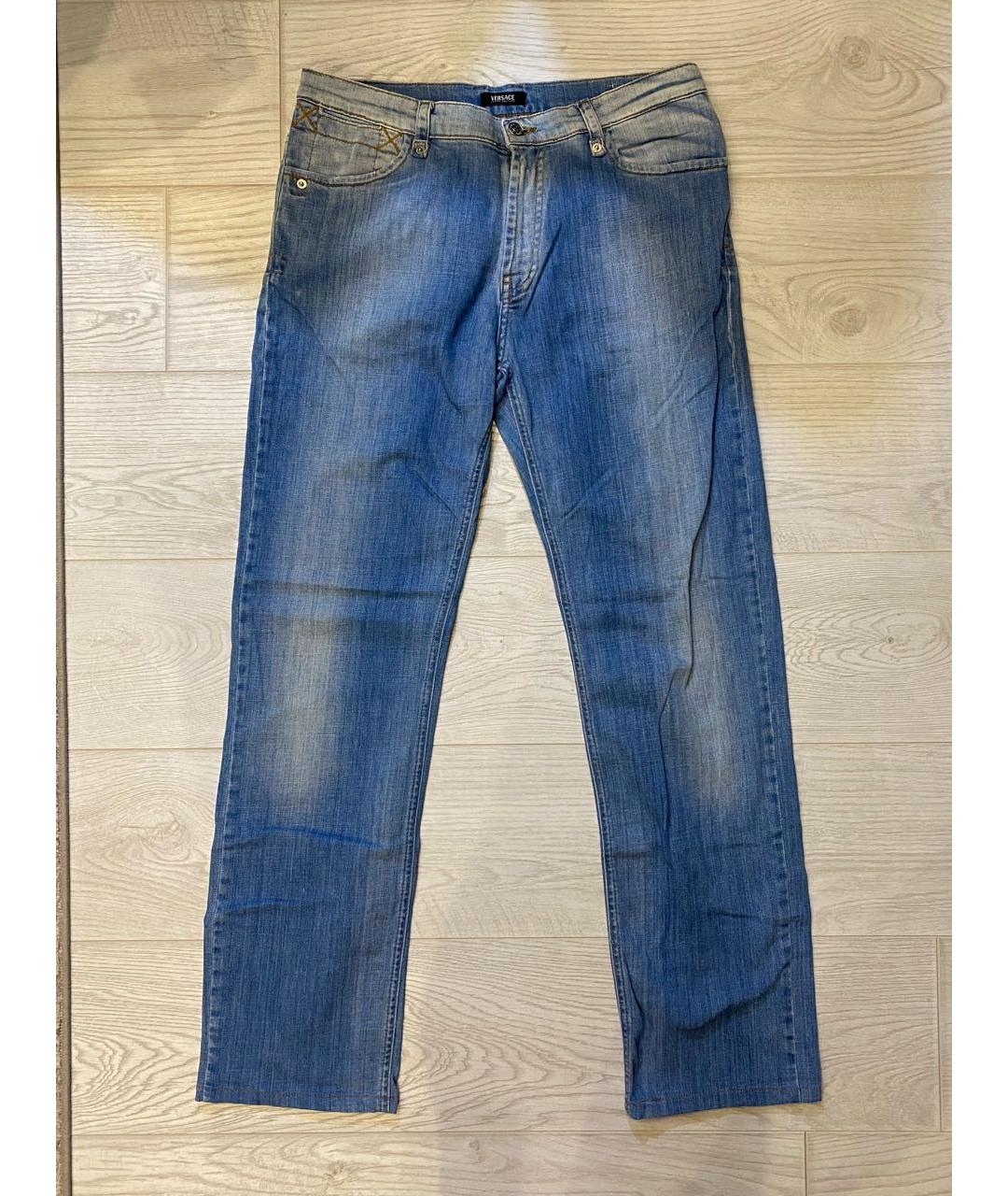 VERSACE JEANS COUTURE Голубые хлопко-полиэстеровые прямые джинсы, фото 7