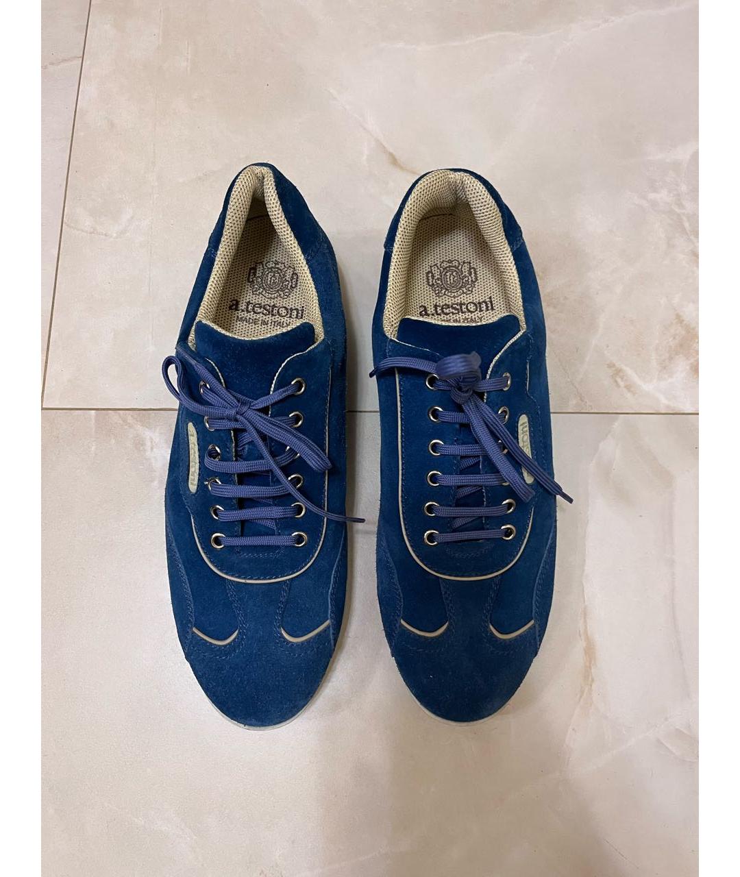 A.TESTONI Синие замшевые низкие кроссовки / кеды, фото 2