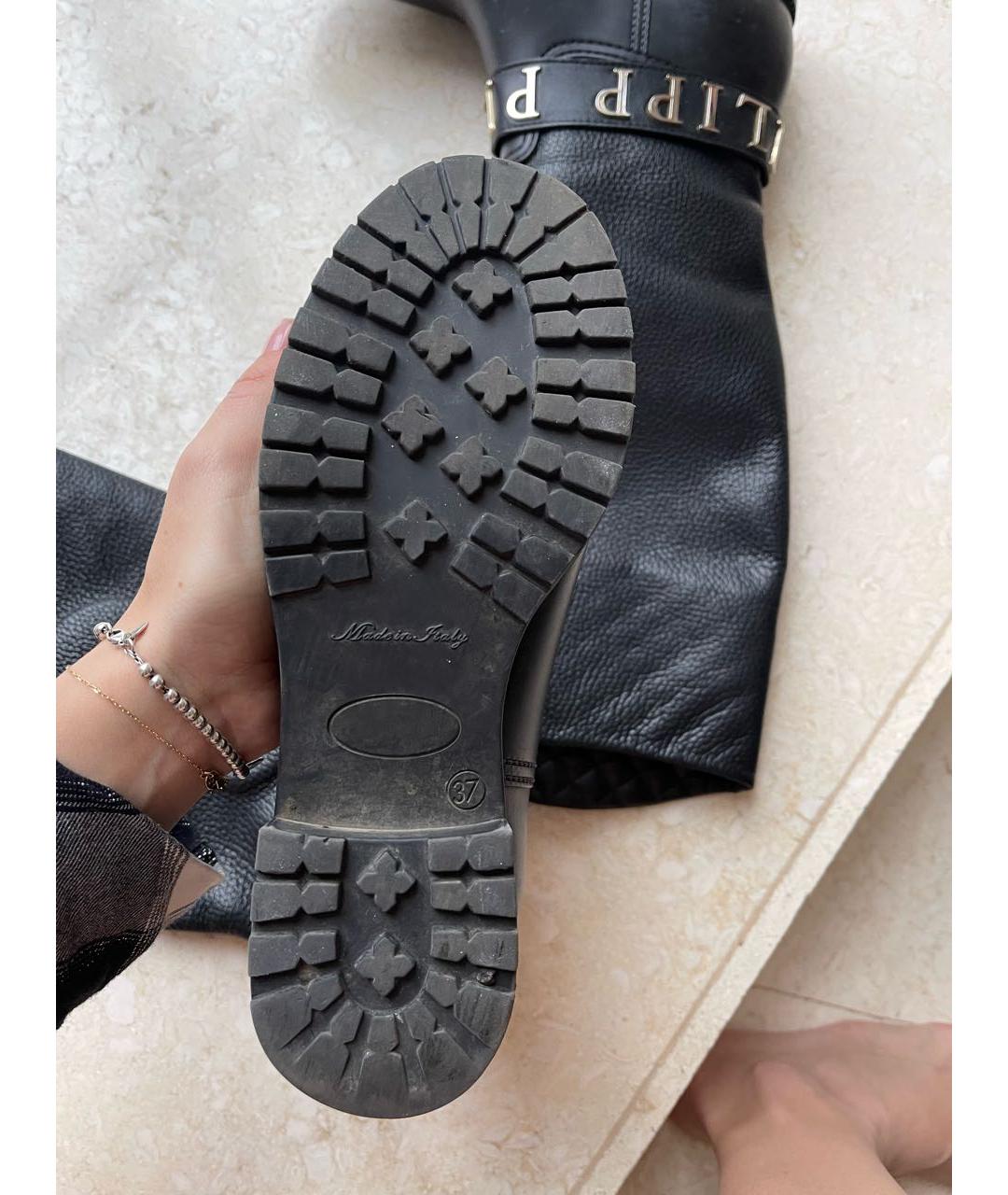 PHILIPP PLEIN Черные кожаные сапоги, фото 2