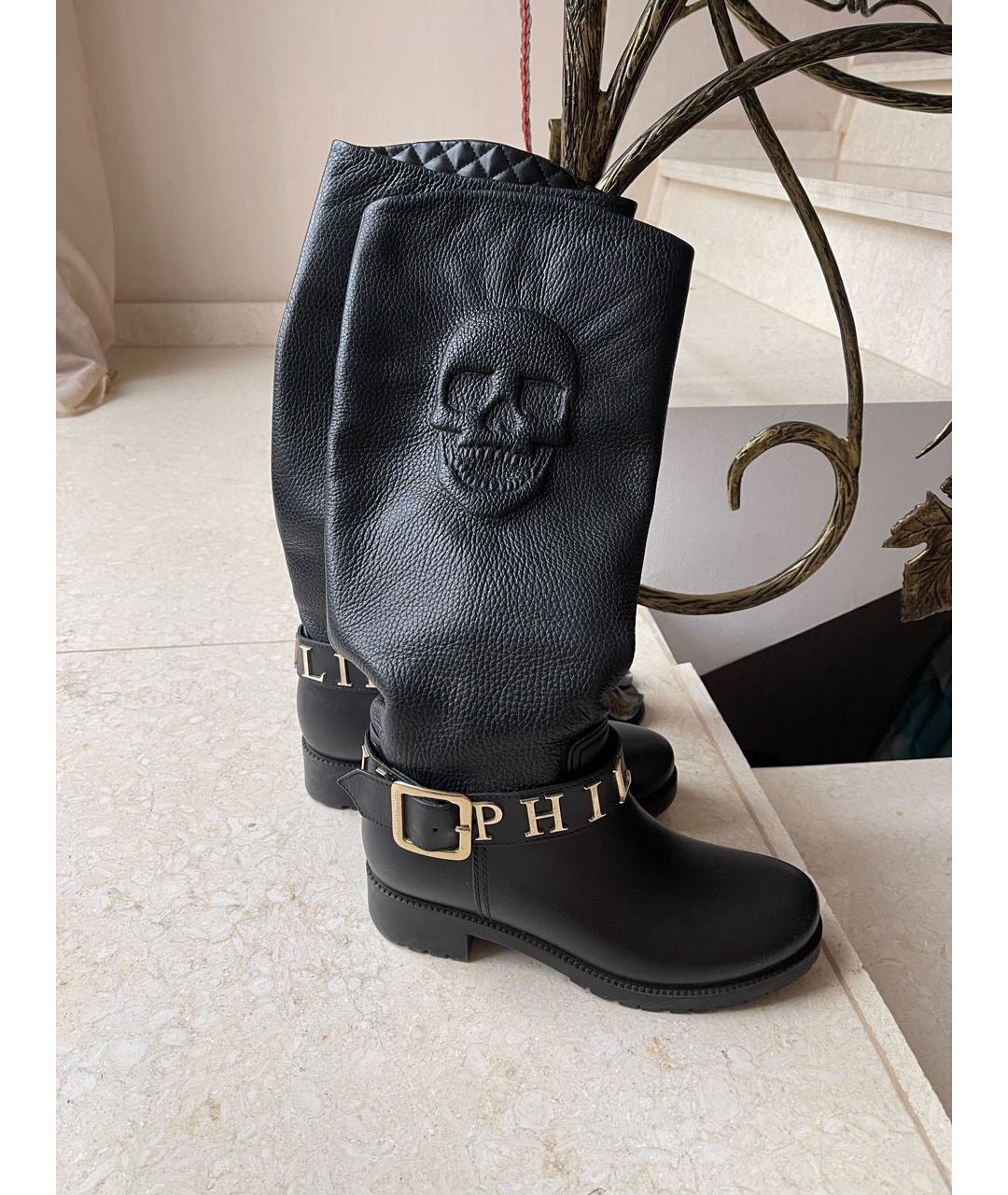 PHILIPP PLEIN Черные кожаные сапоги, фото 8
