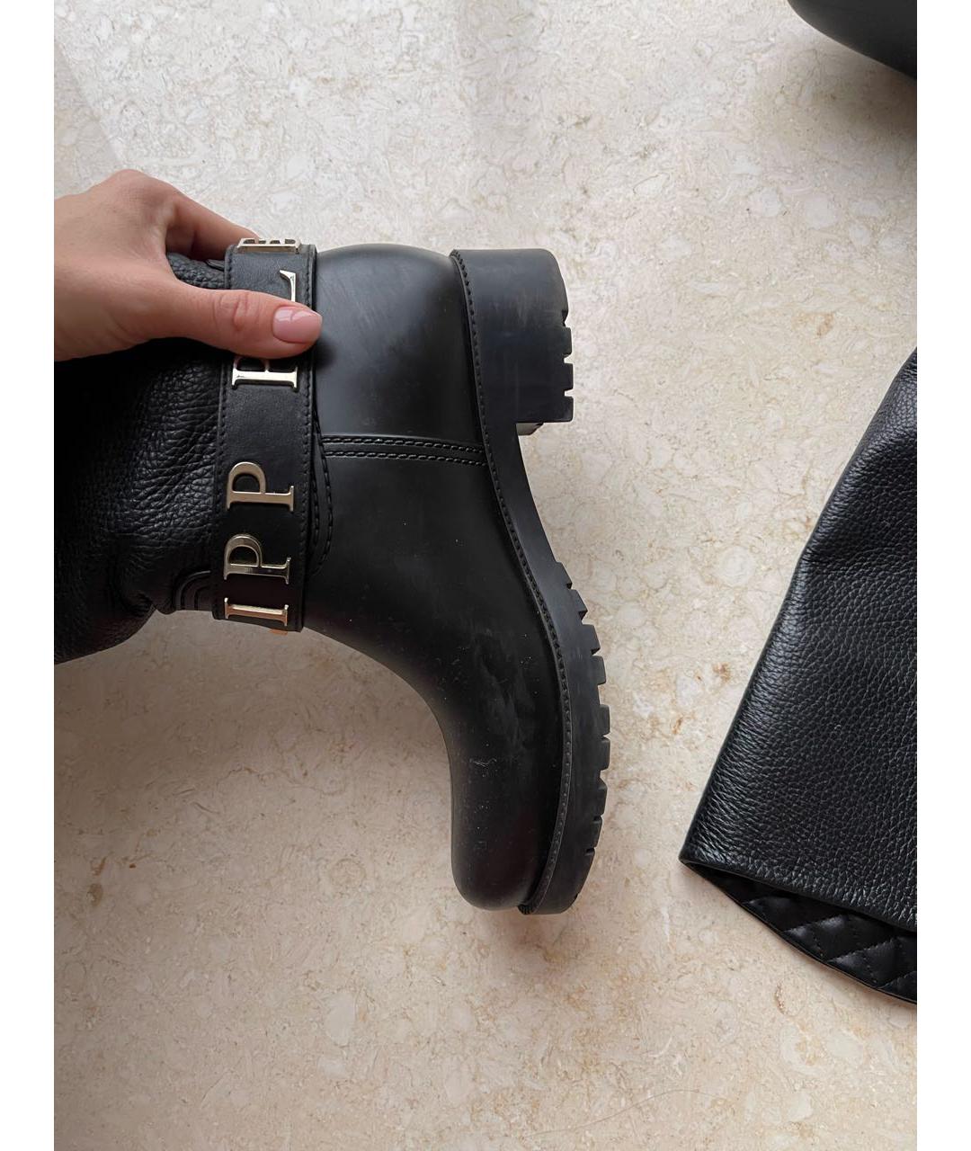 PHILIPP PLEIN Черные кожаные сапоги, фото 3