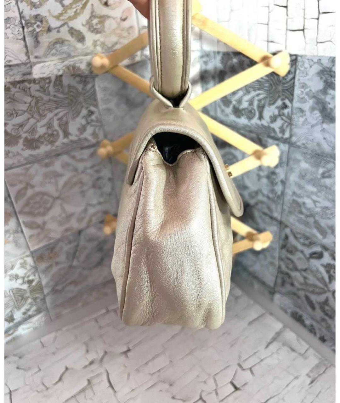 TRUSSARDI Бежевая кожаная сумка с короткими ручками, фото 4