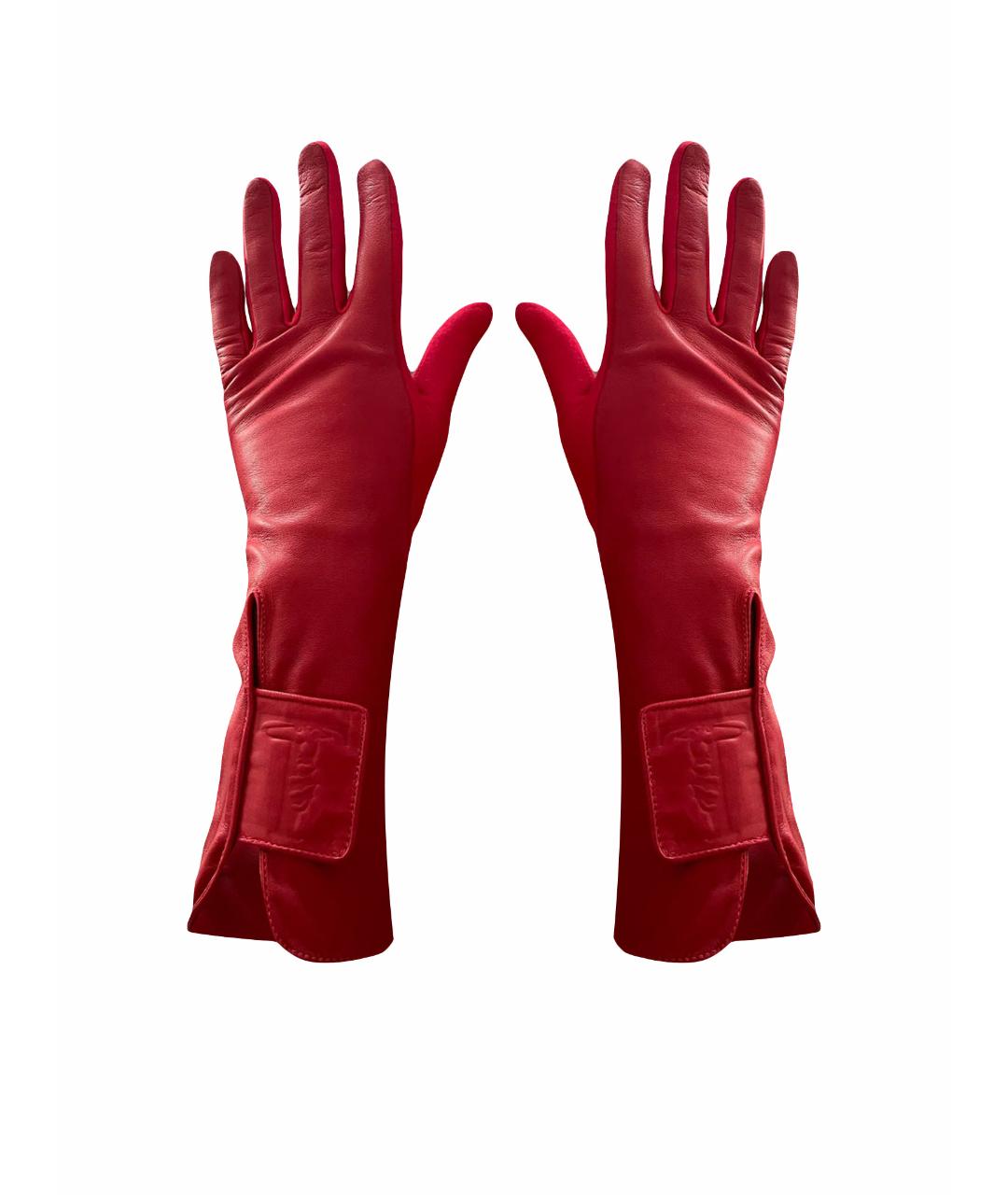 TRUSSARDI Красные кожаные перчатки, фото 1