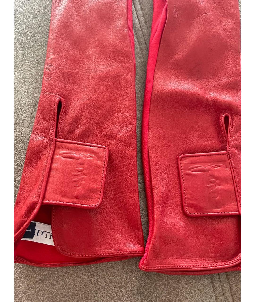 TRUSSARDI Красные кожаные перчатки, фото 3