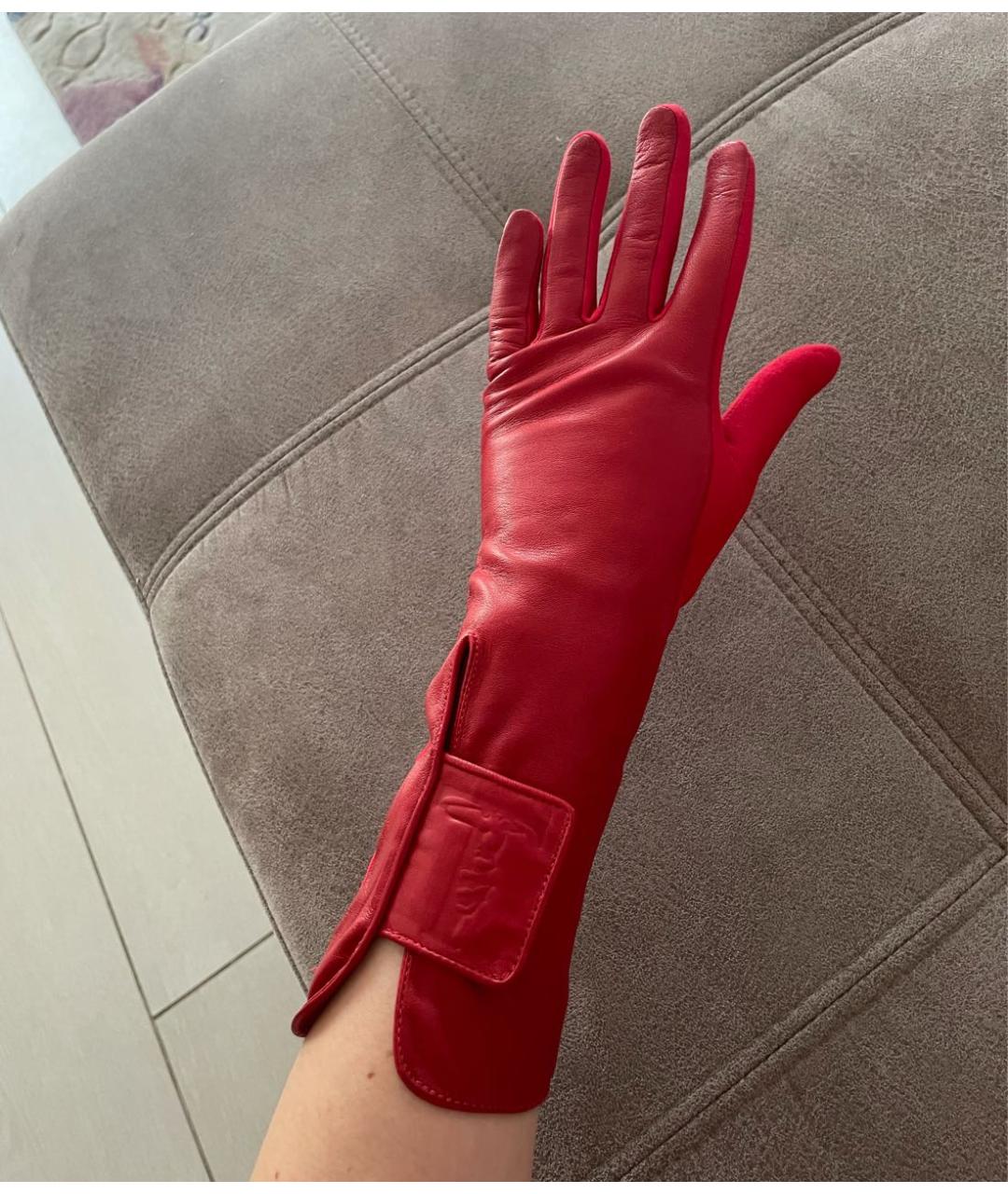 TRUSSARDI Красные кожаные перчатки, фото 6