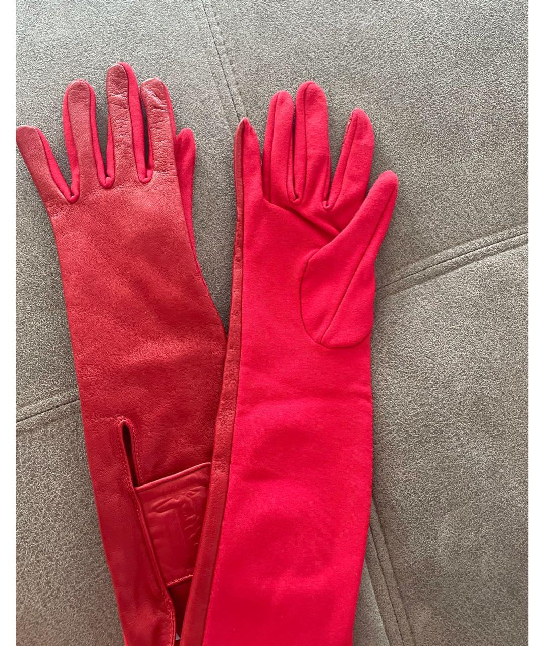 TRUSSARDI Красные кожаные перчатки, фото 2