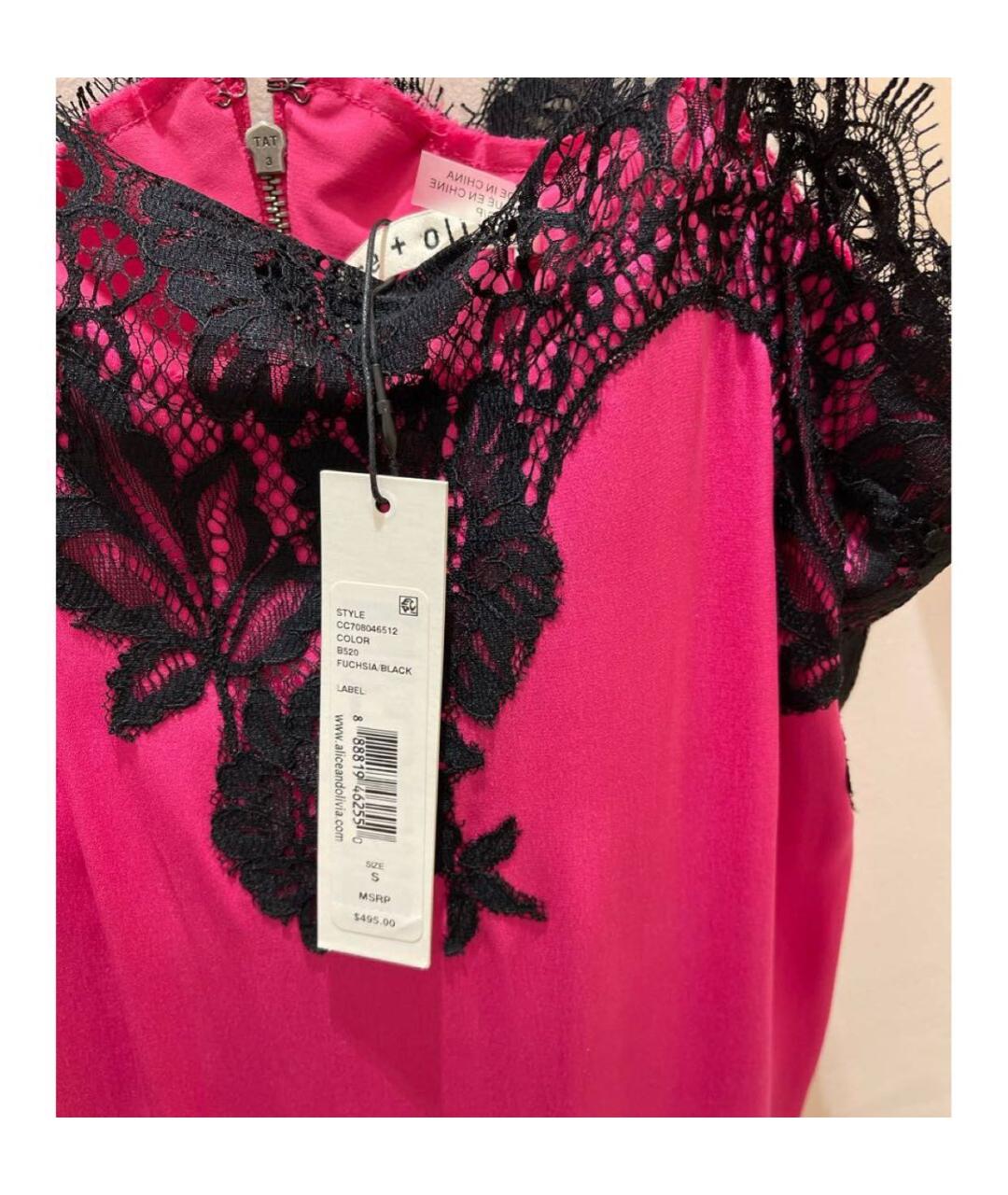 ALICE+OLIVIA Фуксия шелковое платье, фото 3