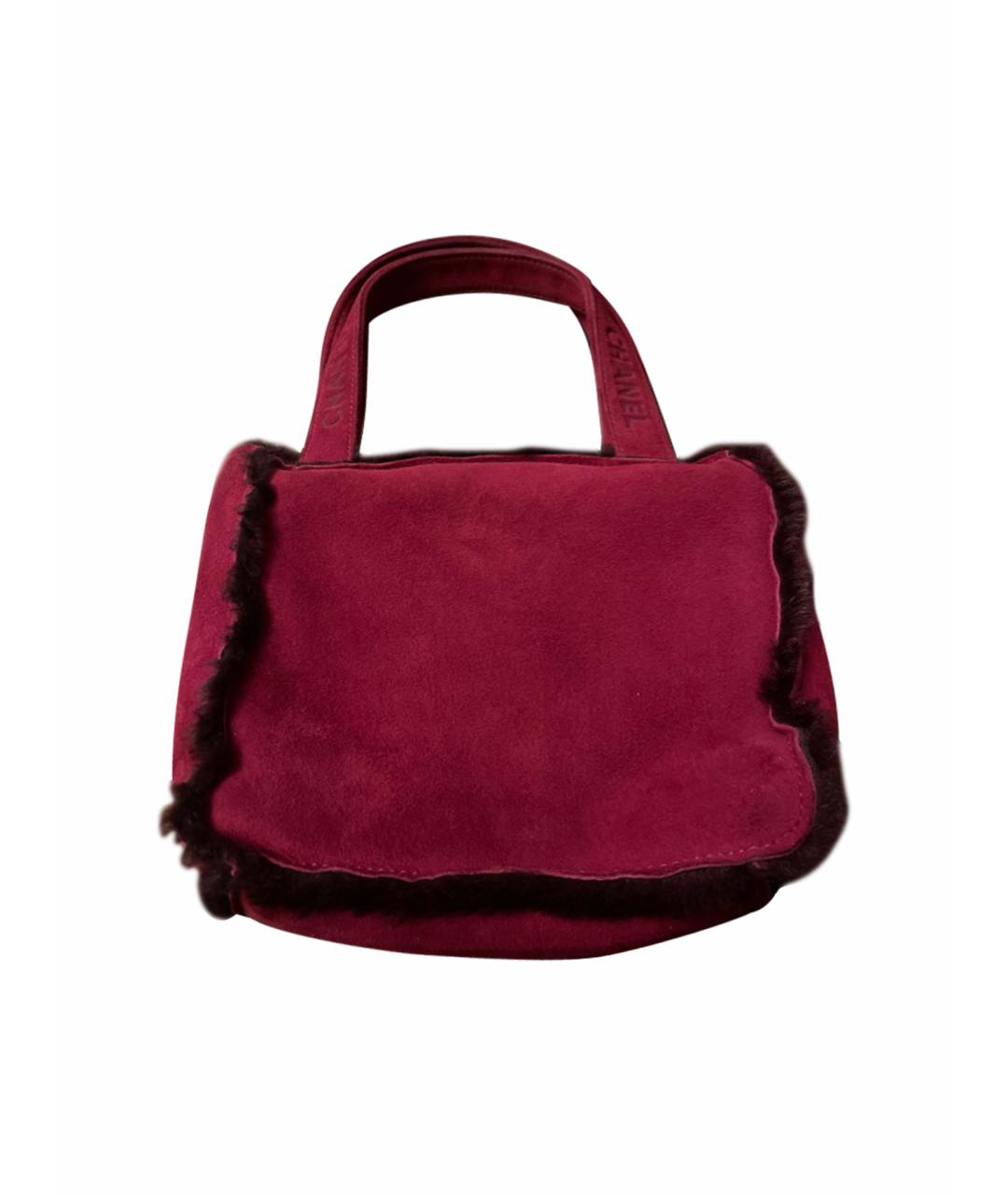 CHANEL PRE-OWNED Бордовая меховая сумка с короткими ручками, фото 1