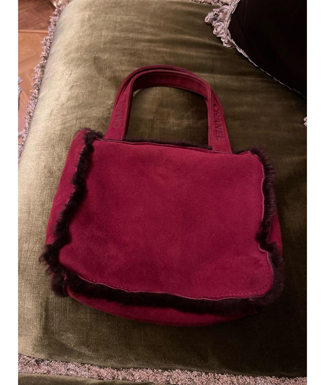 CHANEL PRE-OWNED Бордовая меховая сумка с короткими ручками, фото 5