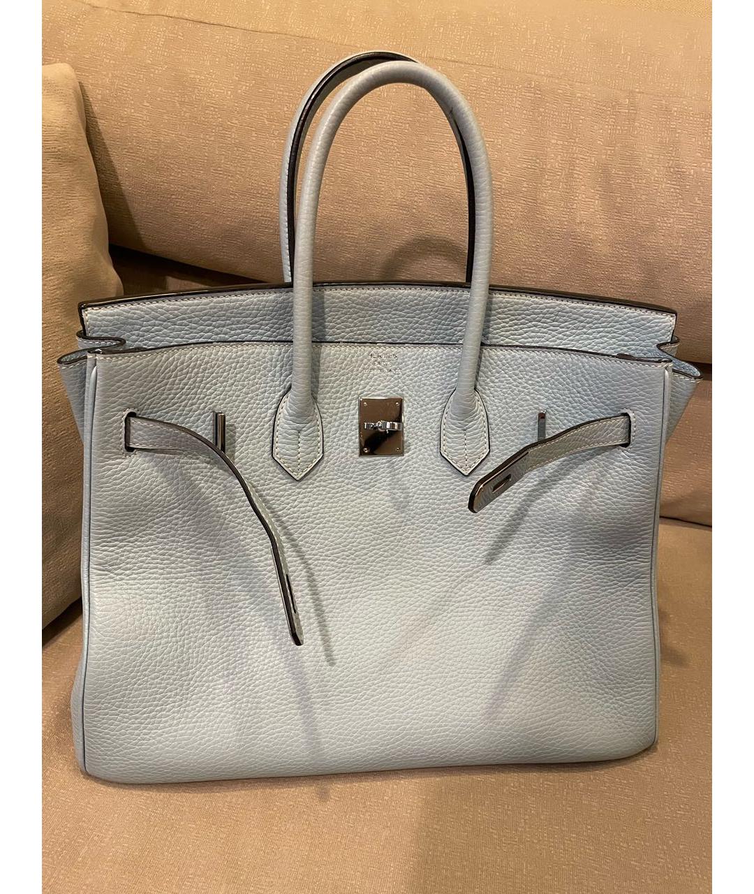HERMES Голубая кожаная сумка с короткими ручками, фото 8