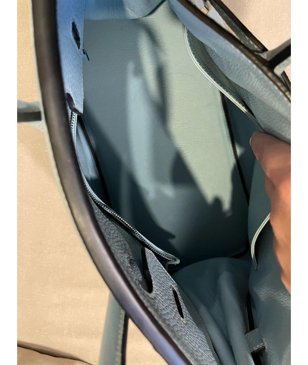 HERMES Голубая кожаная сумка с короткими ручками, фото 5