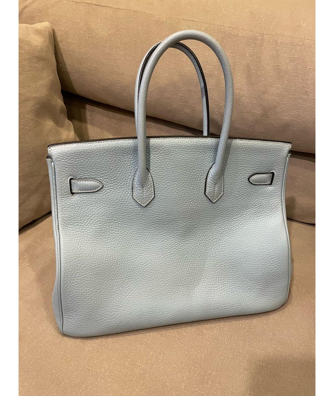 HERMES Голубая кожаная сумка с короткими ручками, фото 3