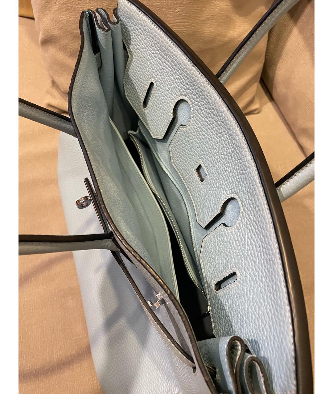 HERMES Голубая кожаная сумка с короткими ручками, фото 4