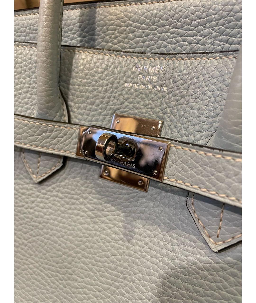 HERMES Голубая кожаная сумка с короткими ручками, фото 6