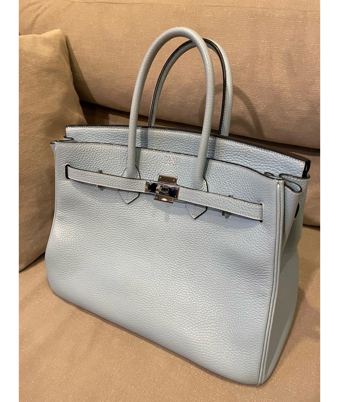 HERMES Голубая кожаная сумка с короткими ручками, фото 2