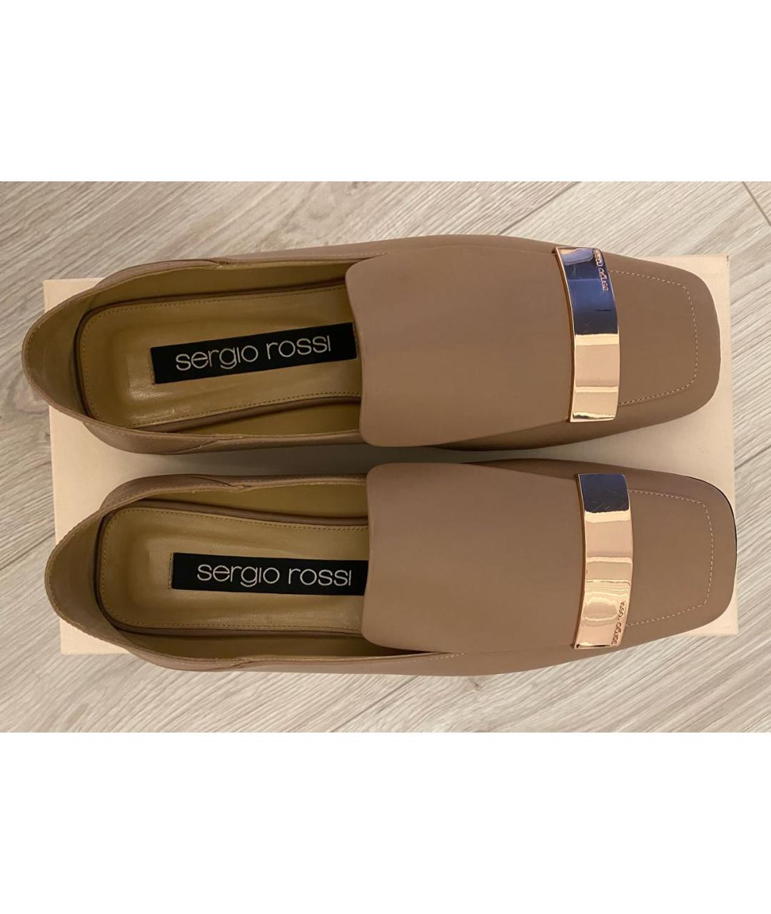 SERGIO ROSSI Бежевые кожаные лоферы, фото 5