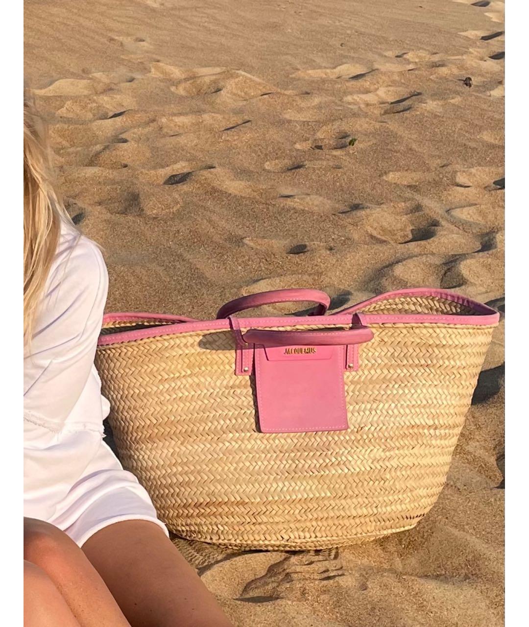 JACQUEMUS Розовая пелетеная пляжная сумка, фото 6
