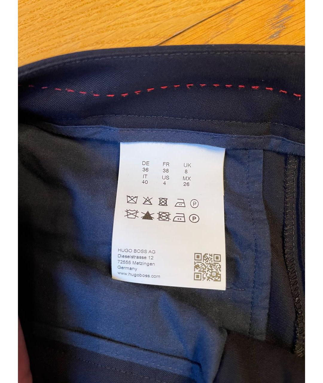 HUGO BOSS Темно-синие шерстяные прямые брюки, фото 3