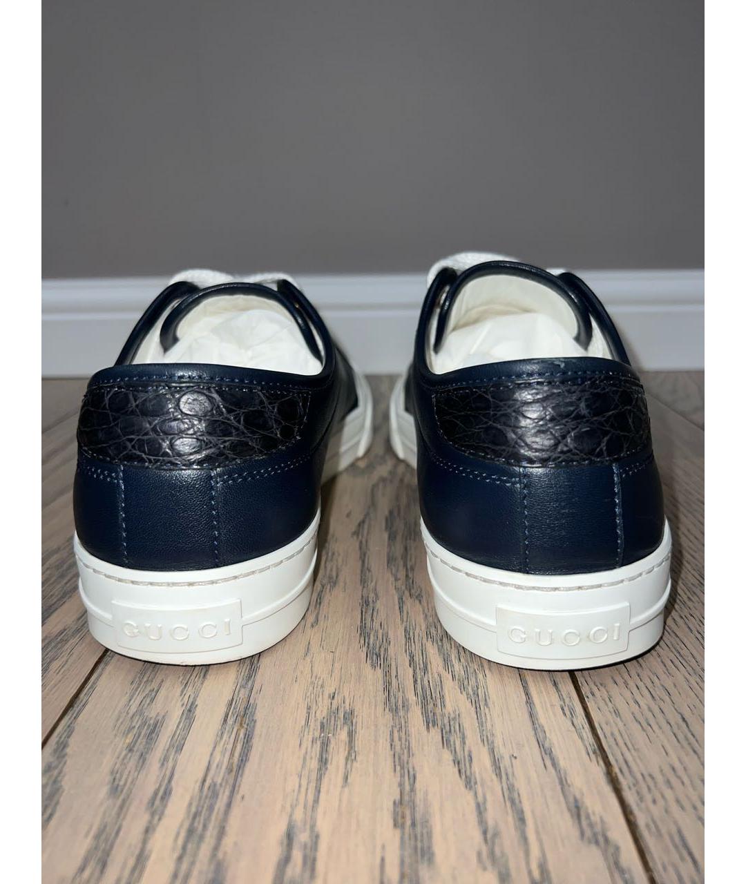 GUCCI Темно-синие кожаные низкие кроссовки / кеды, фото 4